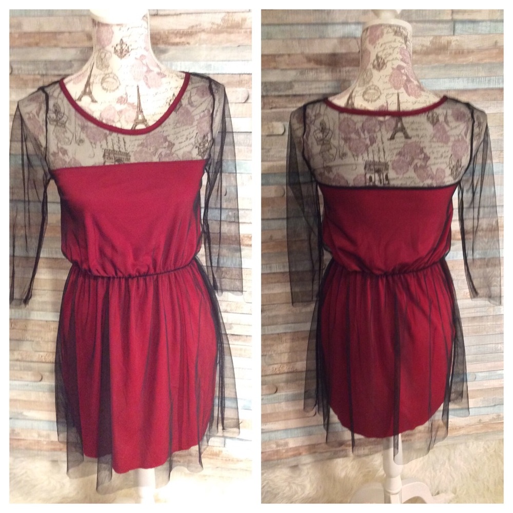 Anthropologie MANITO Sheer Overlay Black Dress L